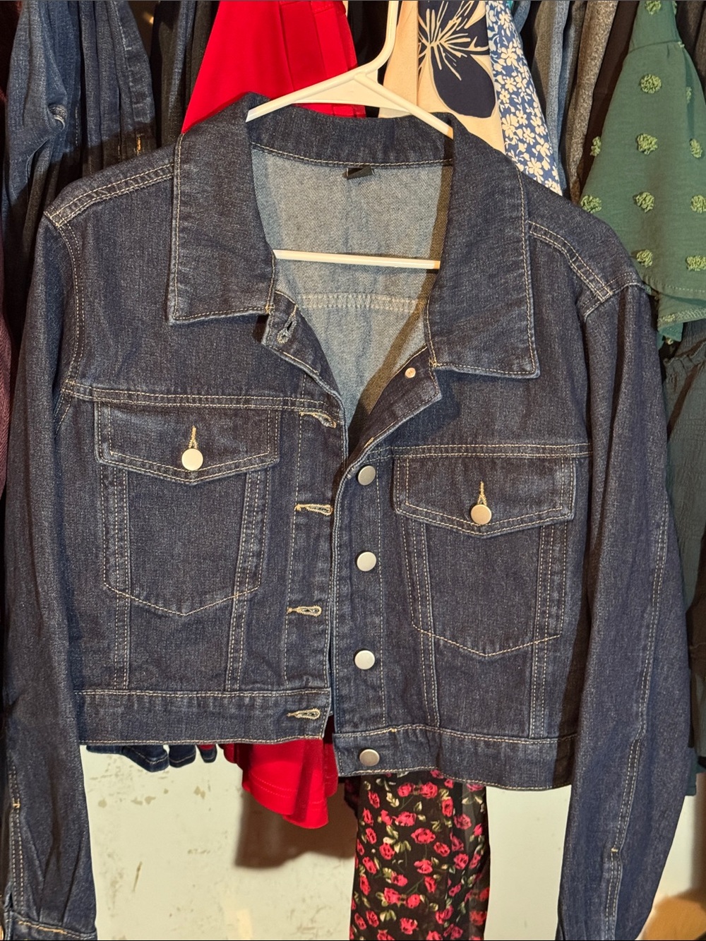 SHEIN Dark Blue Cropped Denim Jacket